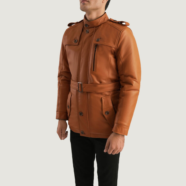 Mens Hunter Tan Brown Fur Leather Jacket Side Pose-3-1701089085789